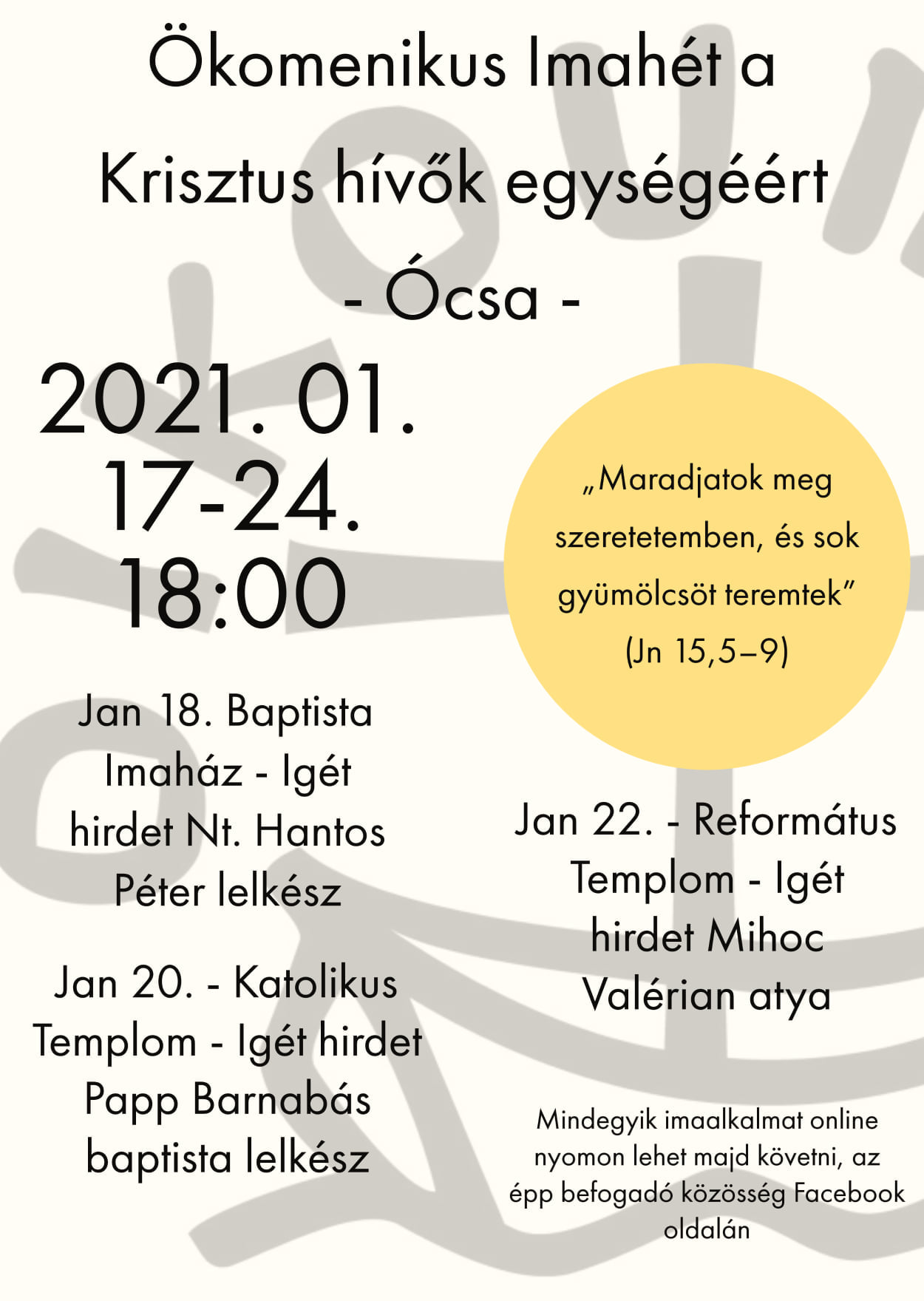 Ökumenikus Imahét 2021. január 17-24.